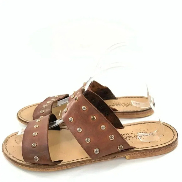 niccolo vacari womens sandals 10 brown Italian leather straps studded slides - Picture 4 of 12